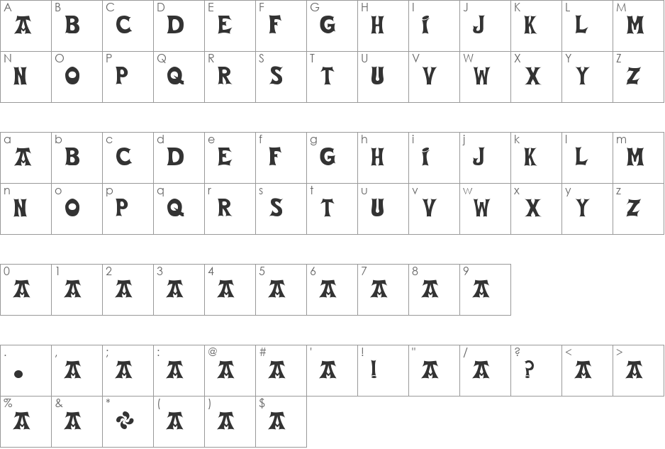 Vasca Berria TT font character map preview