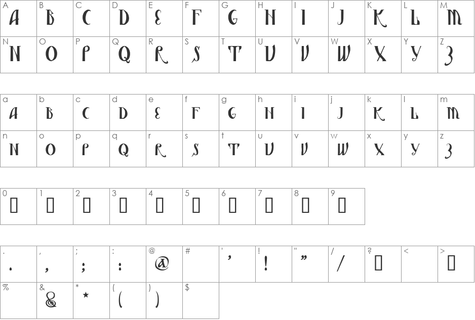 Vasilisa font character map preview