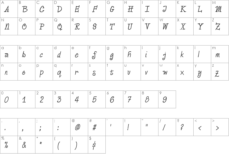 Vassallo font character map preview