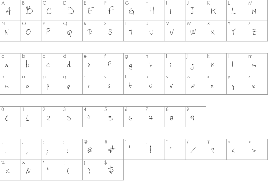 Vastorga Lettter font character map preview