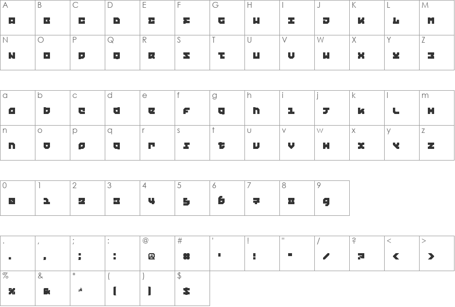 Vasyugan font character map preview
