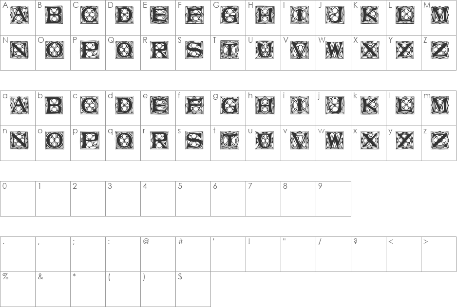 VatersTitlingCaps font character map preview
