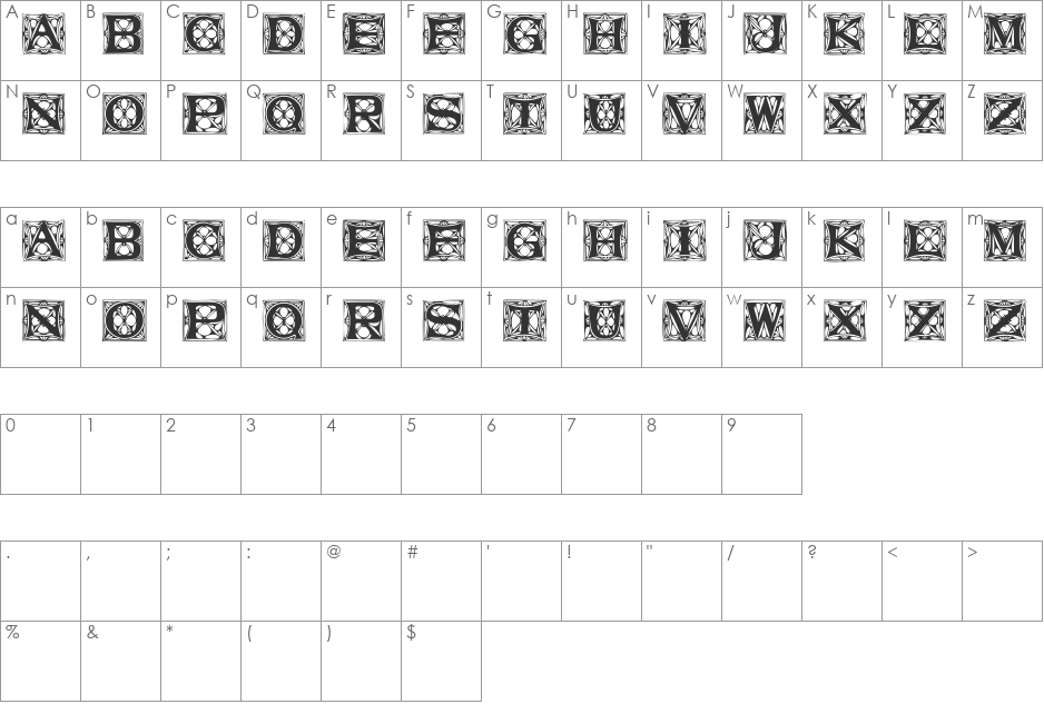 VatersTitlingCaps font character map preview
