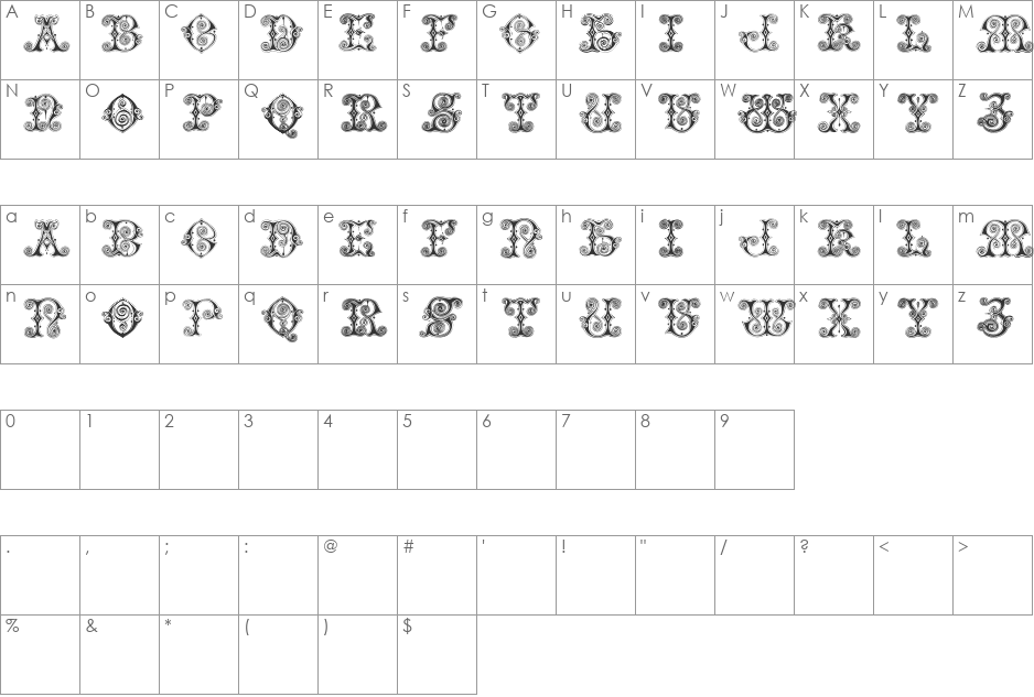 VaticanianInitials font character map preview