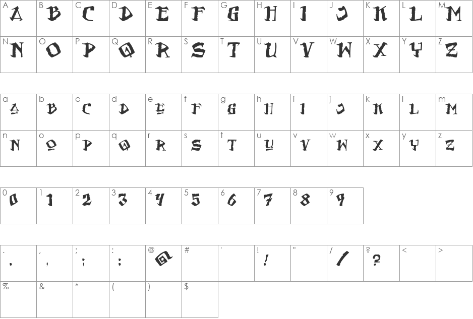 Vatta font character map preview