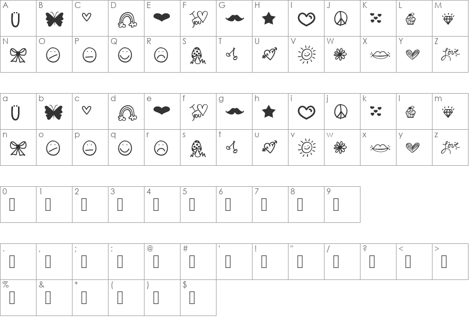 VBDings font character map preview