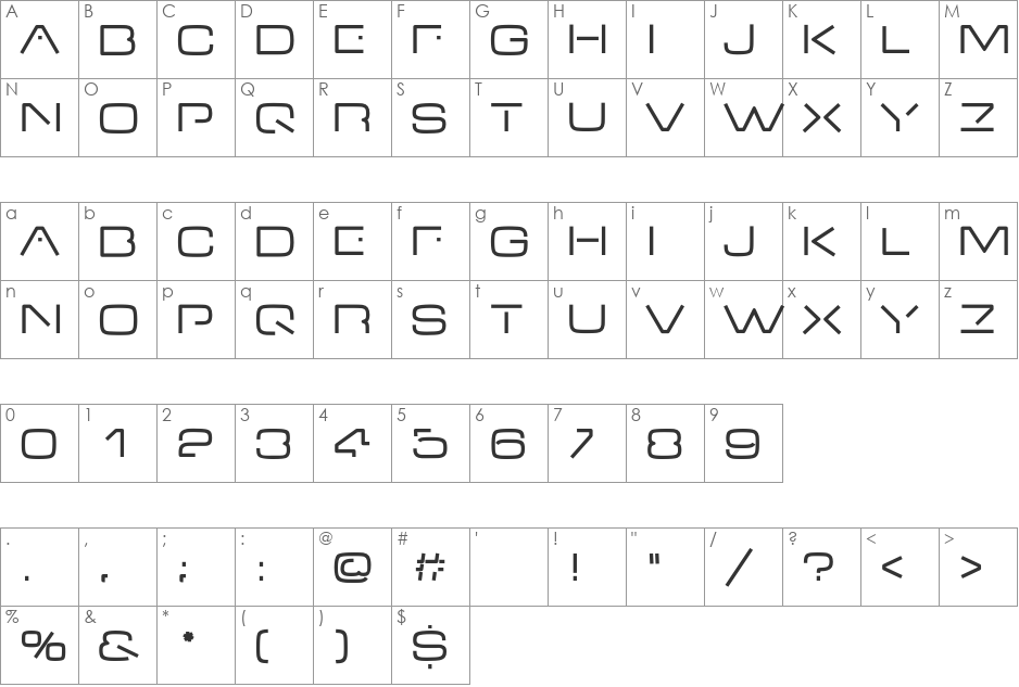 Vdubleyew font character map preview