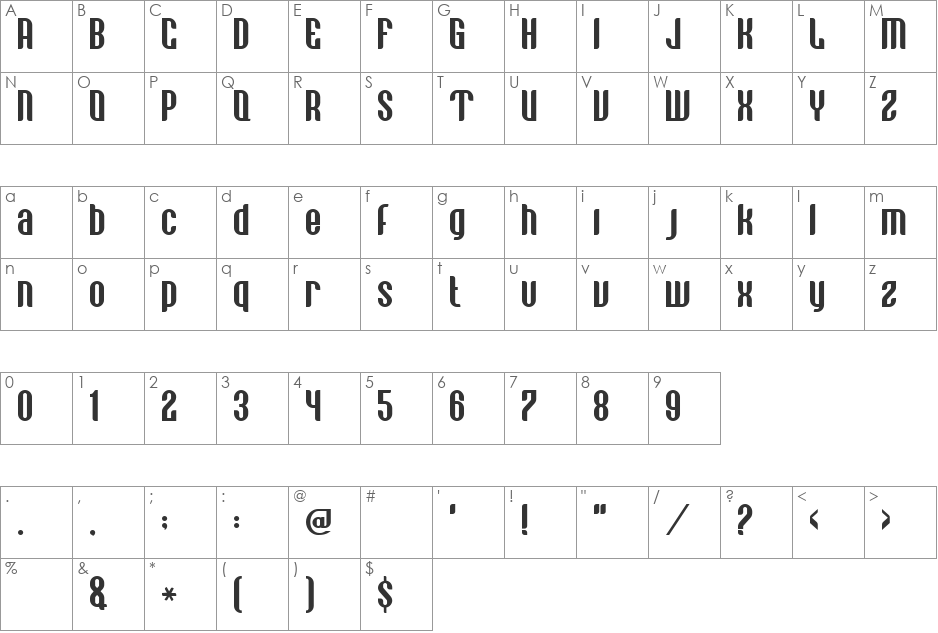 VE font character map preview