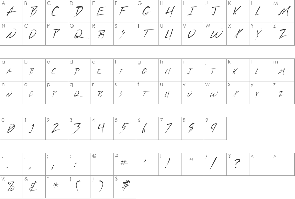 Vecker font character map preview