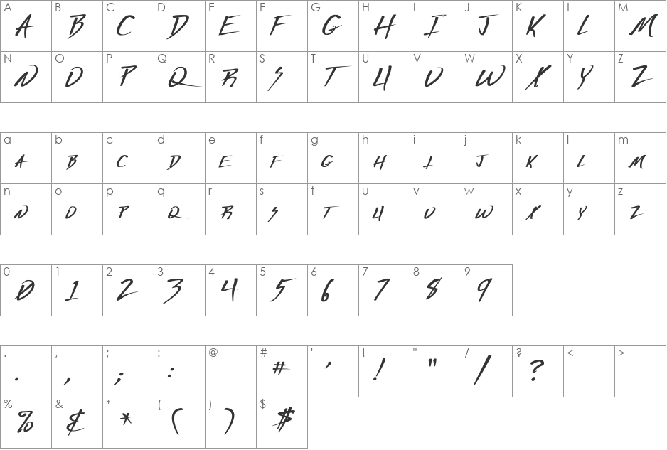 Vecker Bold font character map preview