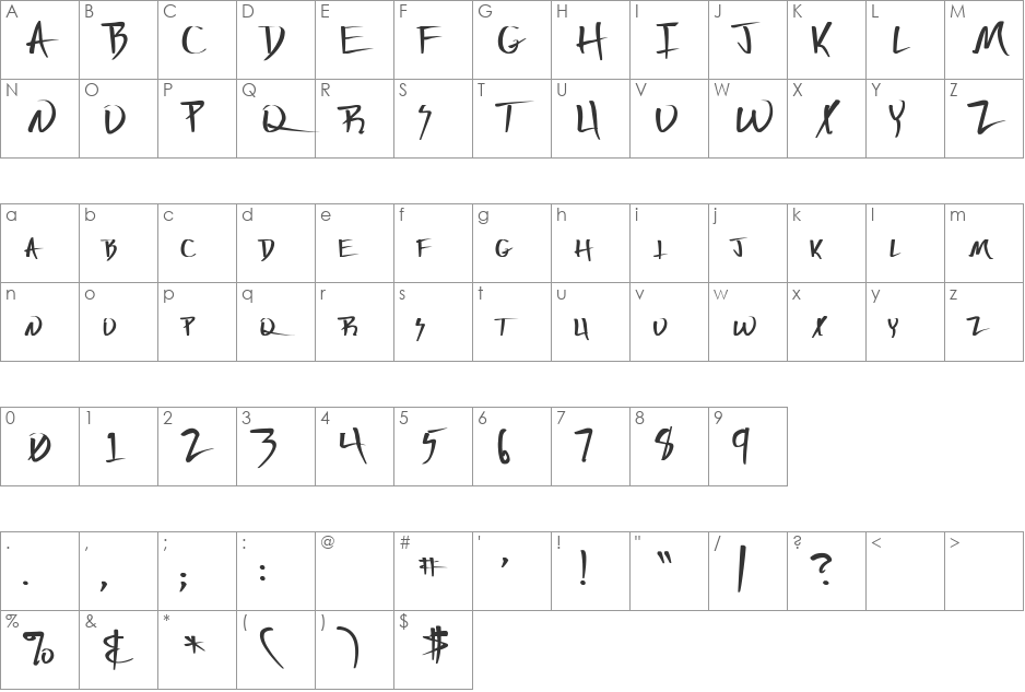 Vecker Bold Extreme Lefti font character map preview