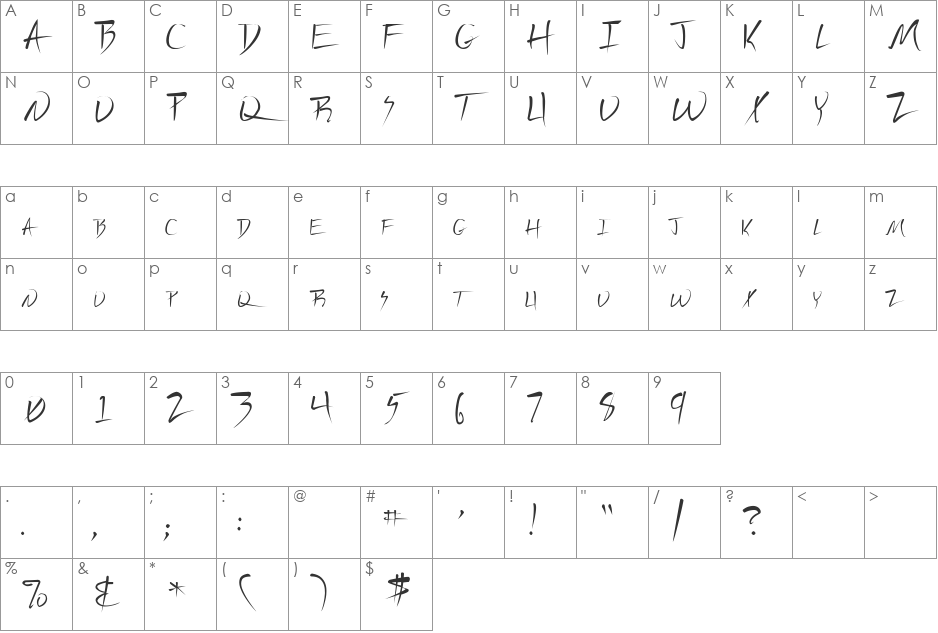 Vecker Lefti font character map preview