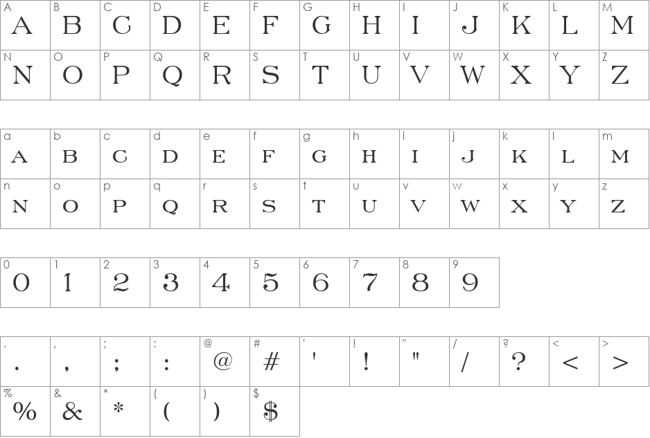 Bicycle font character map preview