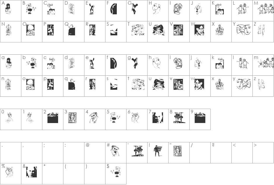 VectorPaintings font character map preview