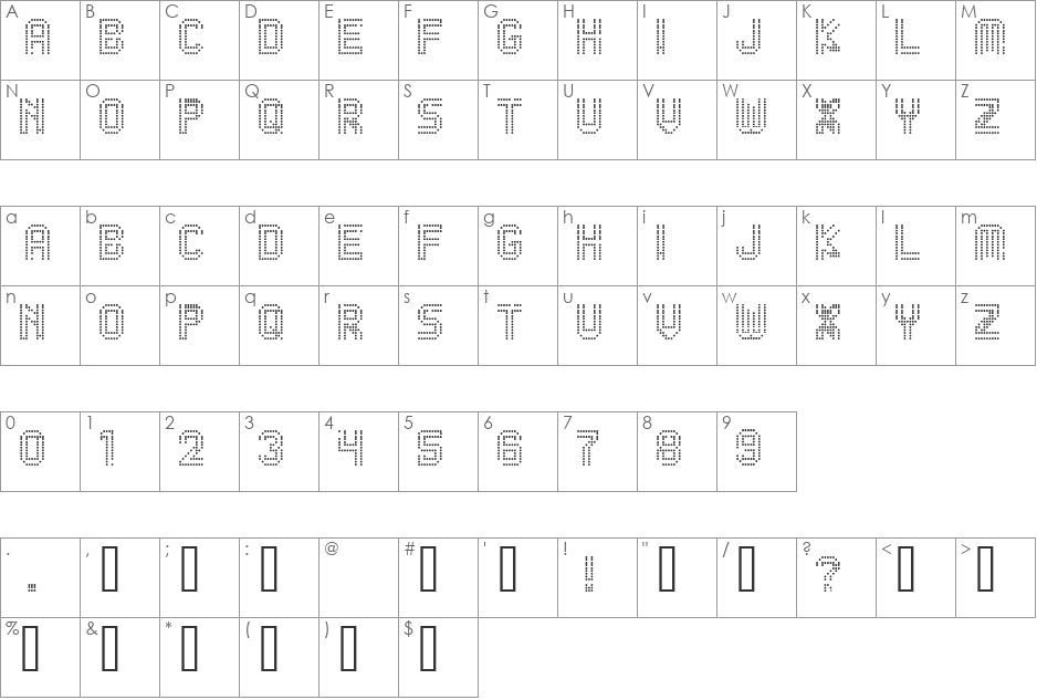 Vegas font character map preview