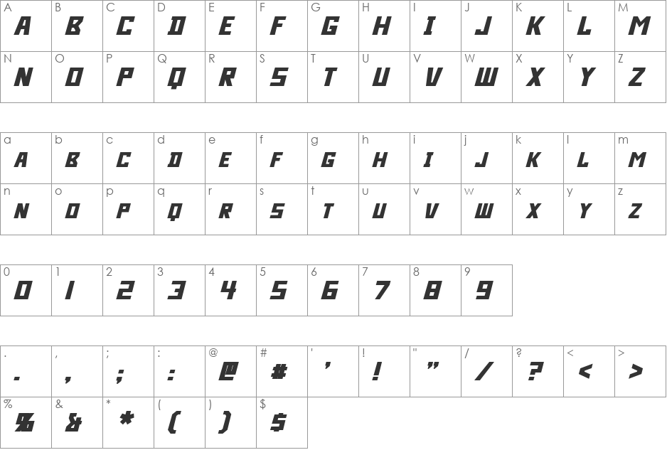 Bidan font character map preview