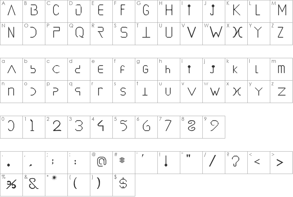 VEGESIGNES font character map preview