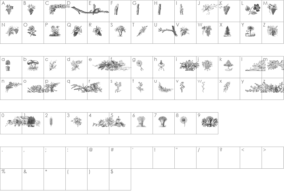 Vegetable Breathe Free font character map preview