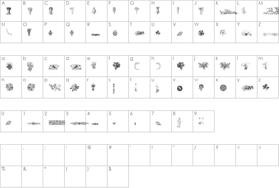 Vegetable Breathe Two font character map preview