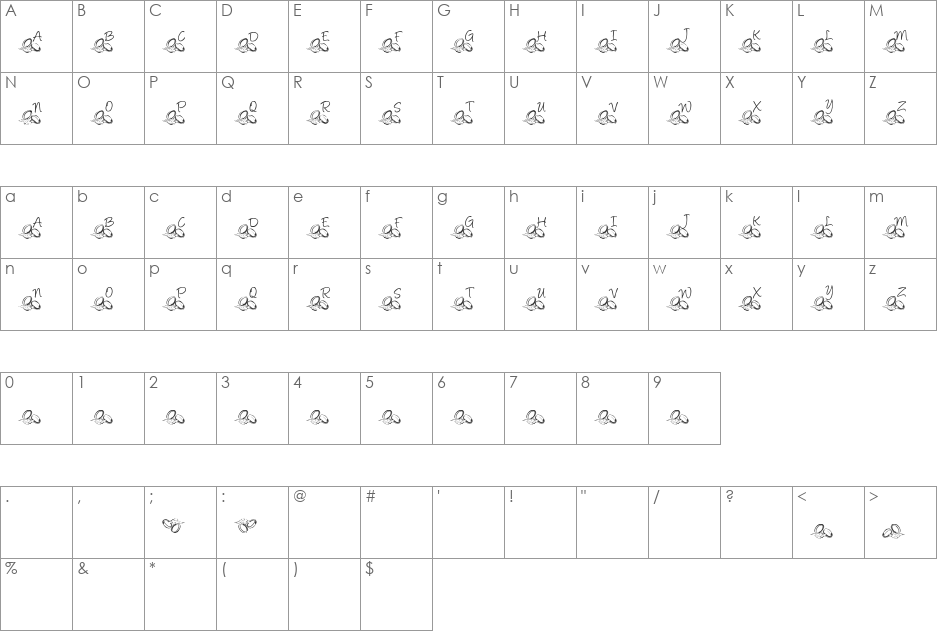 Vegie font character map preview