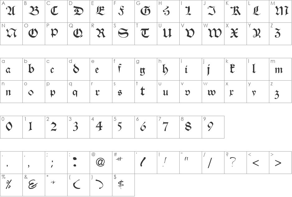 VelascoSSK font character map preview