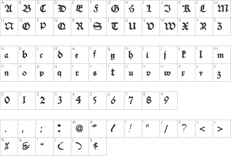 VelascoSSK font character map preview