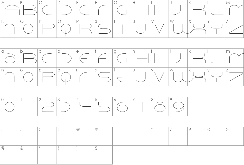 VELCRO font character map preview