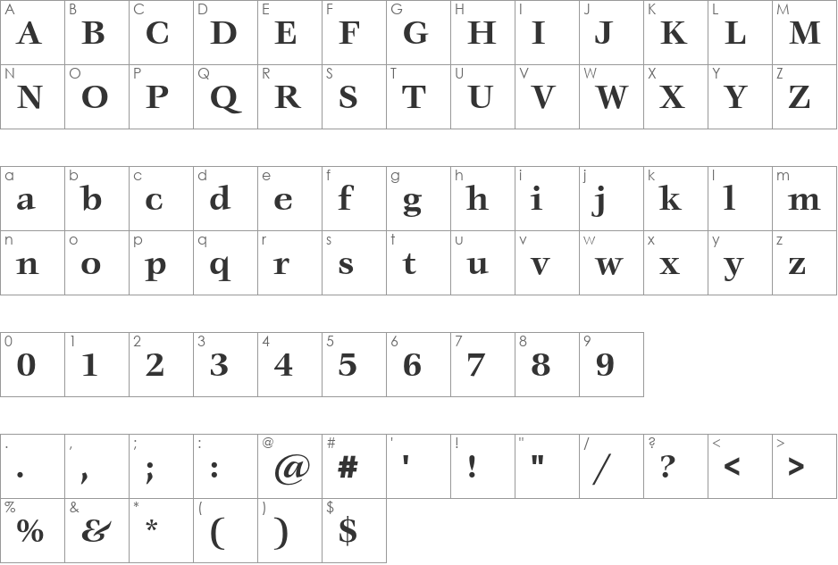 VeljovicEF font character map preview