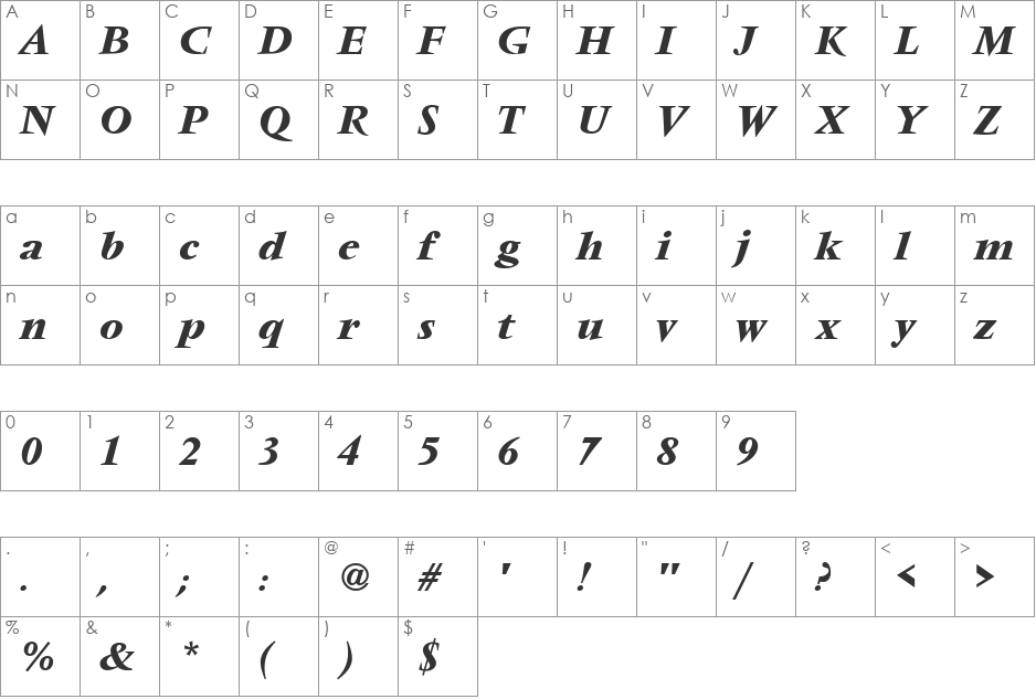 VendomeTMed font character map preview