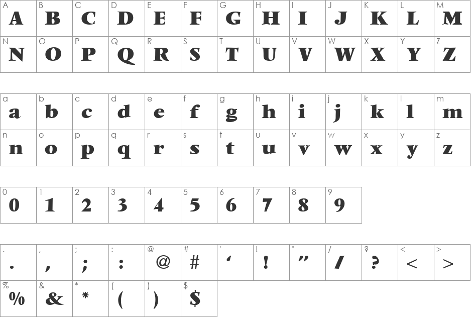 VendomeTwoExtrabold font character map preview