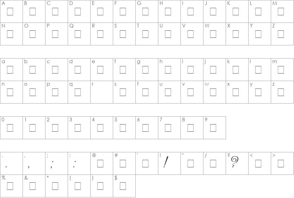 Venecia font character map preview