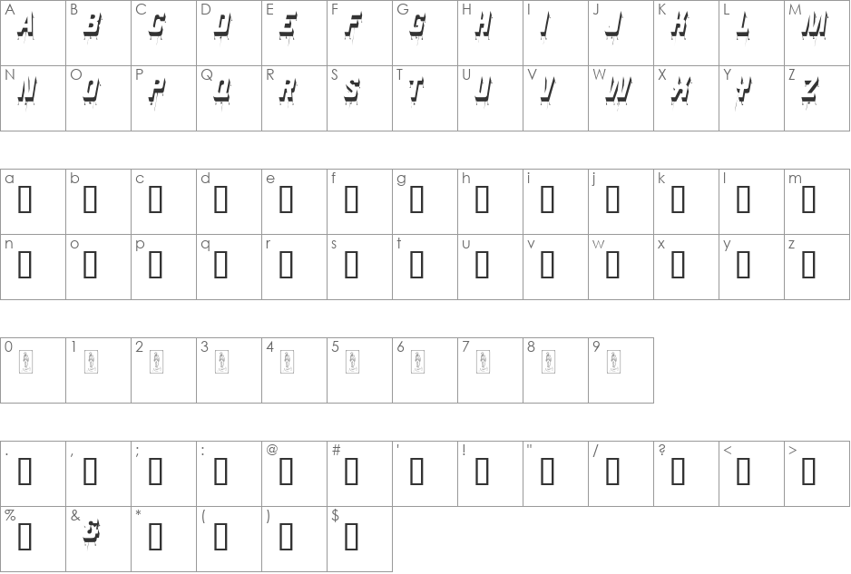 VENERADA font character map preview