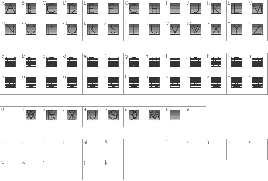 VenetianBlindInverse font character map preview