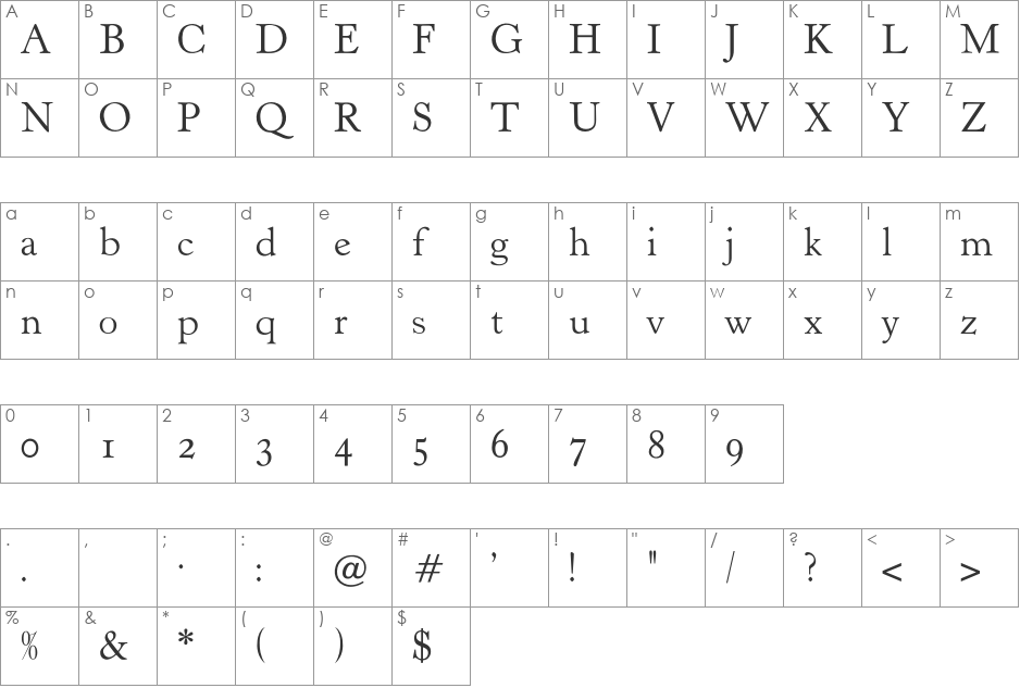 Venezia font character map preview