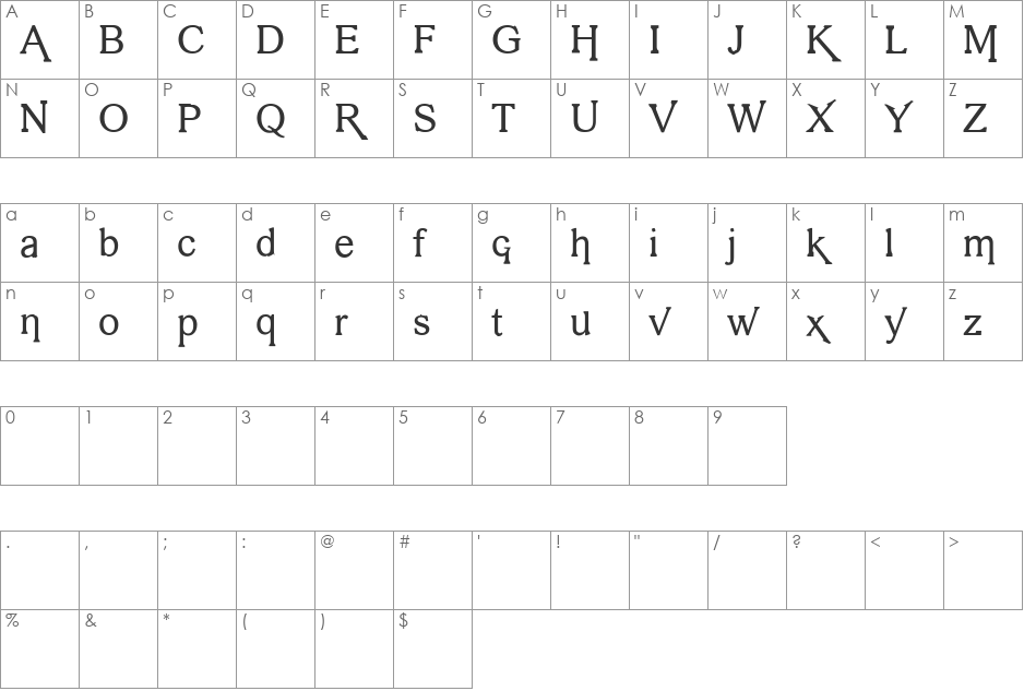 vengeance font character map preview