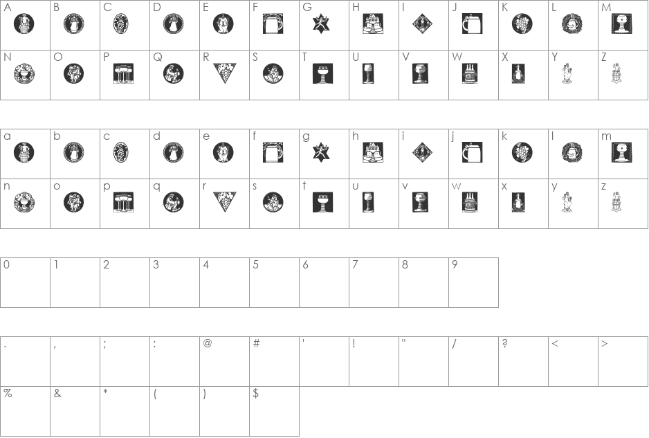 Bier und Wein font character map preview