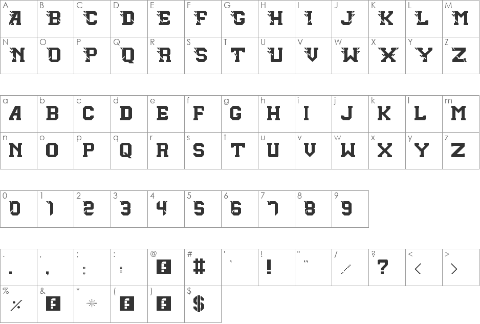 Vengeance 2 font character map preview