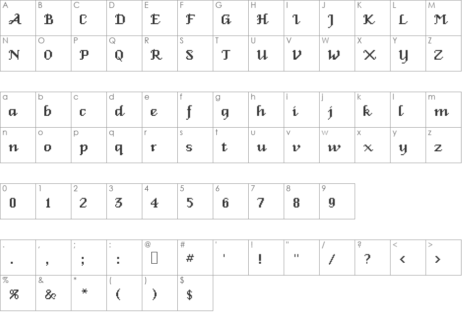 Venice Classic font character map preview
