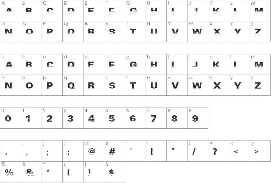 Ventilate AOE font character map preview