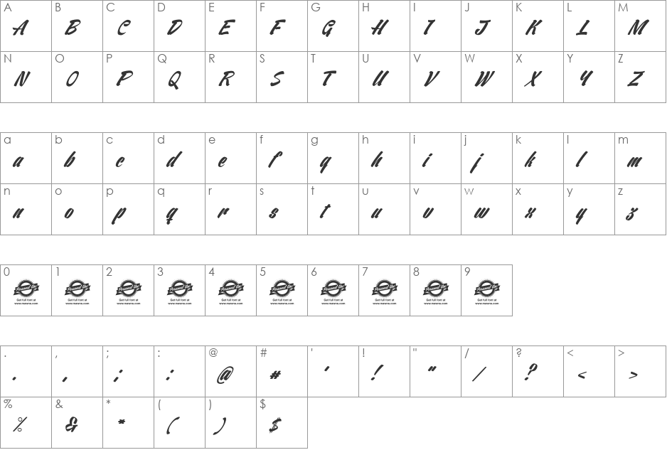 Ventography Personal Use Only font character map preview