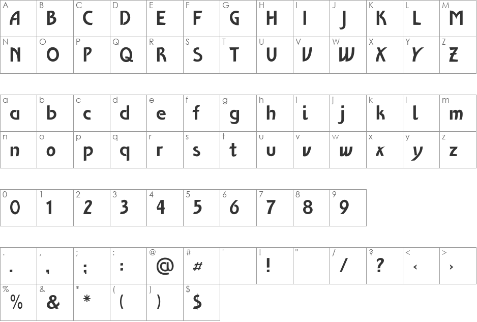 Ventoux Plain font character map preview