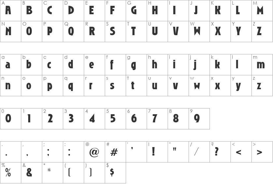 VenusGothicBold font character map preview