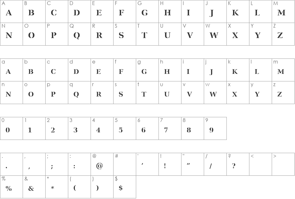 Ver Army font character map preview