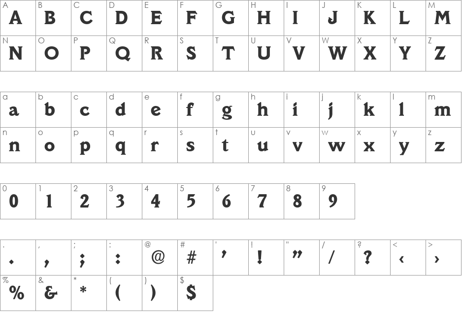 Veracruz-Bold font character map preview