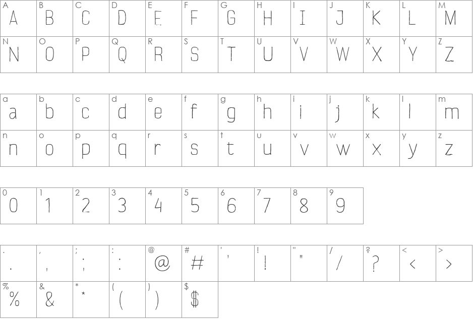 Verano font character map preview
