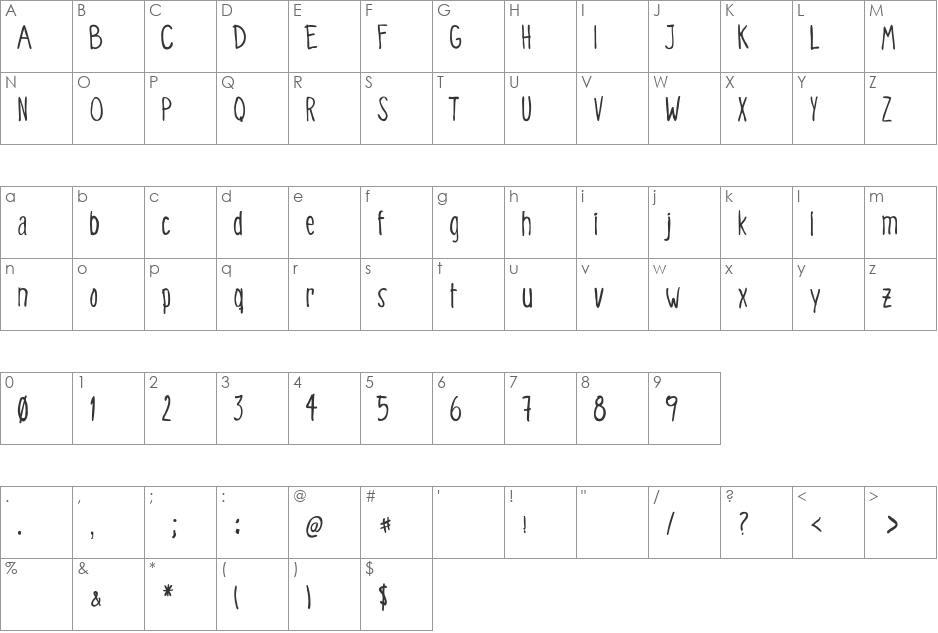 Verduleira font character map preview