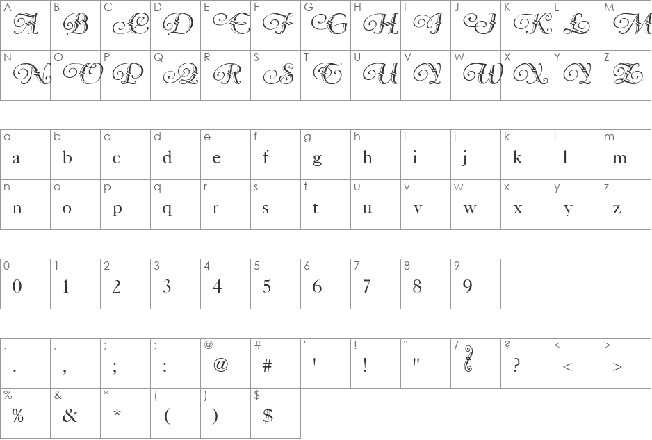 Vergennes font character map preview