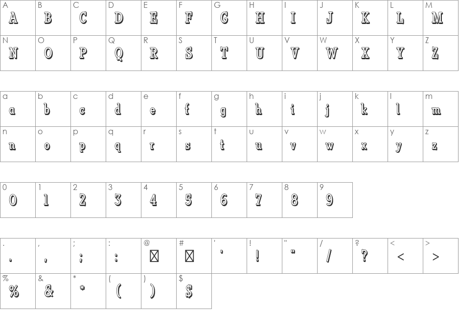 Vermont Std font character map preview