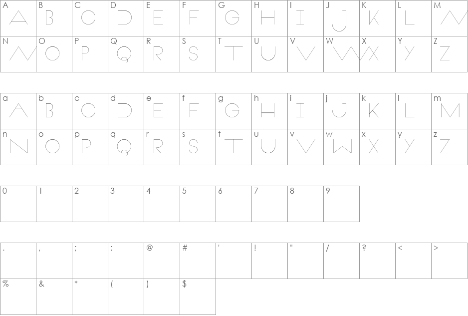 Veron font character map preview