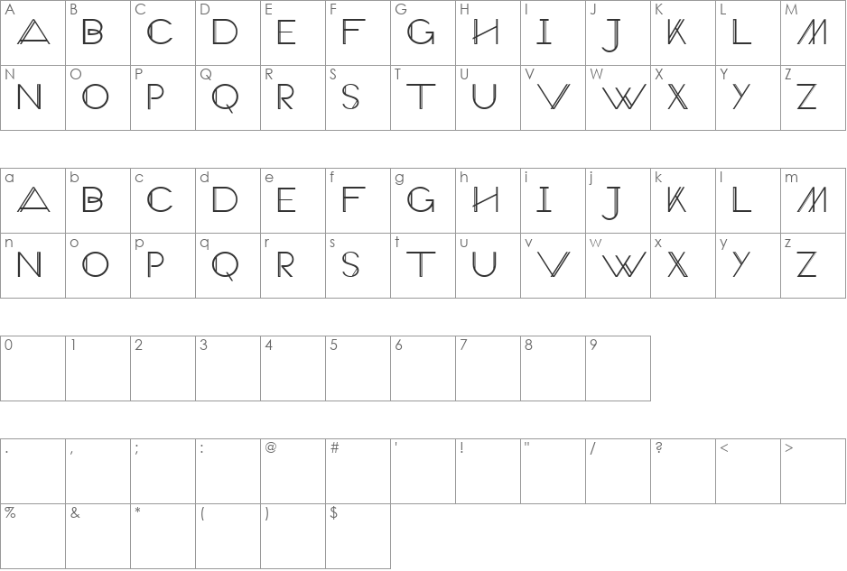 Veron Extra font character map preview